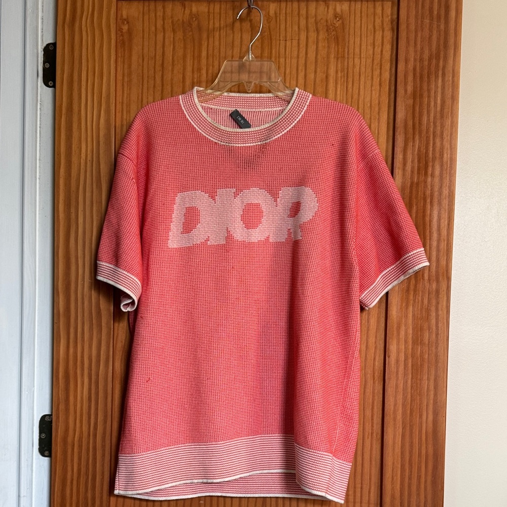 Dior Coral Short Sleeve Knit Top